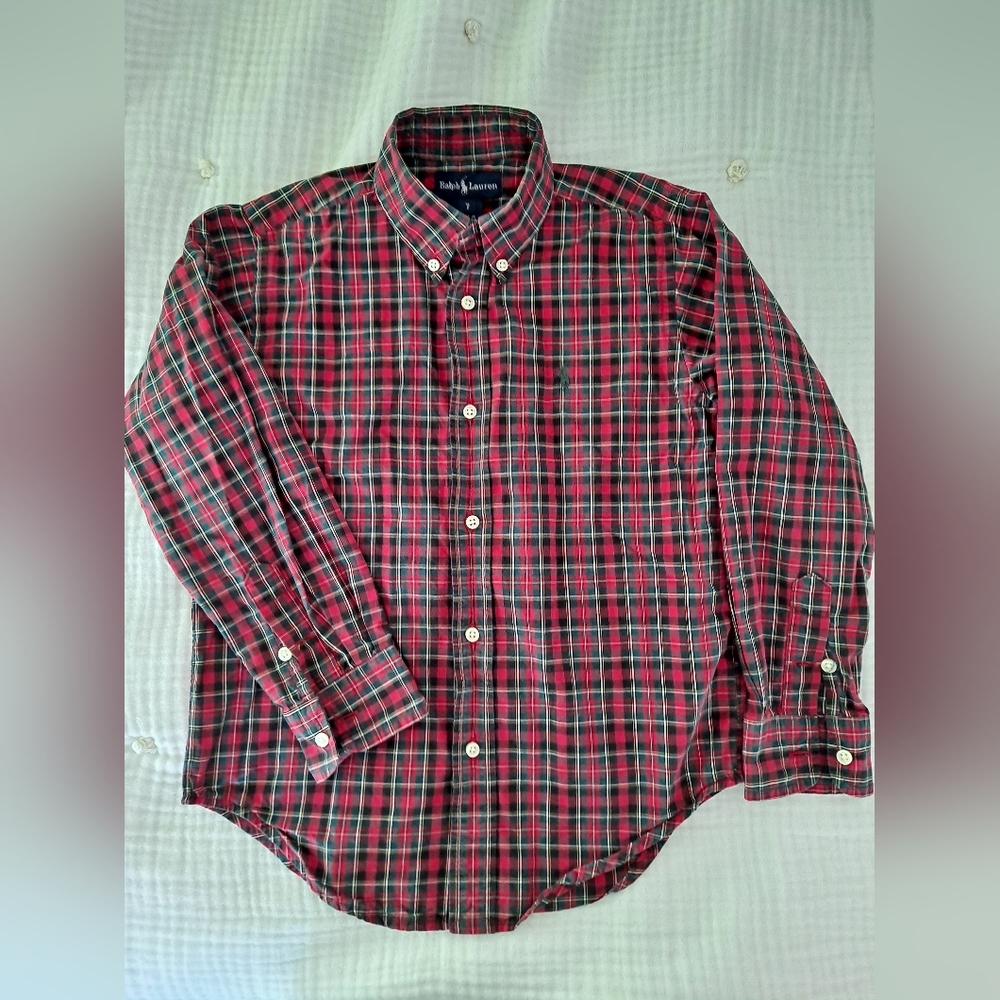 Ralph Lauren Plad Button Down Shirt. Size 7 Boys